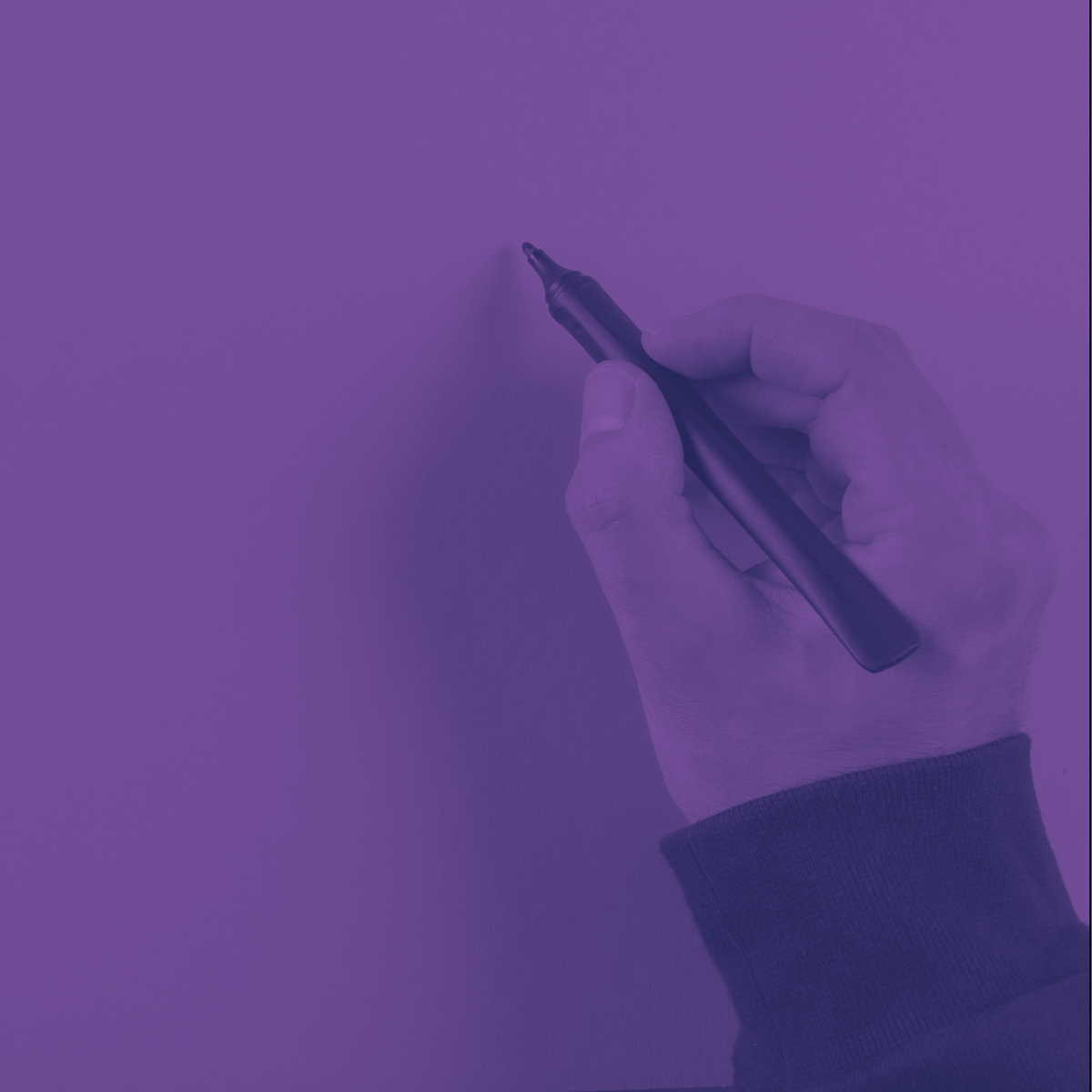 A close up of a hand about to write or draw something with a marker with a purple filter overlay